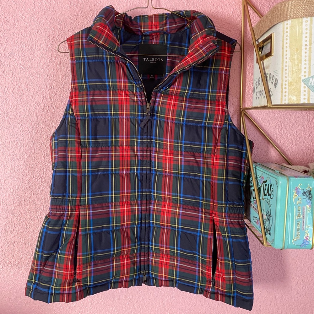 talbots tartan plaid puffy vest